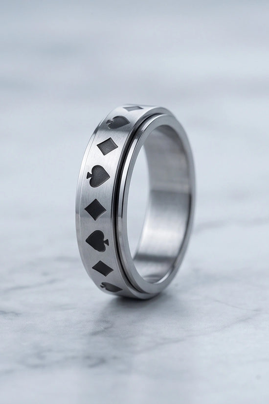 Silver Playing Cards Suit Spinner Ring