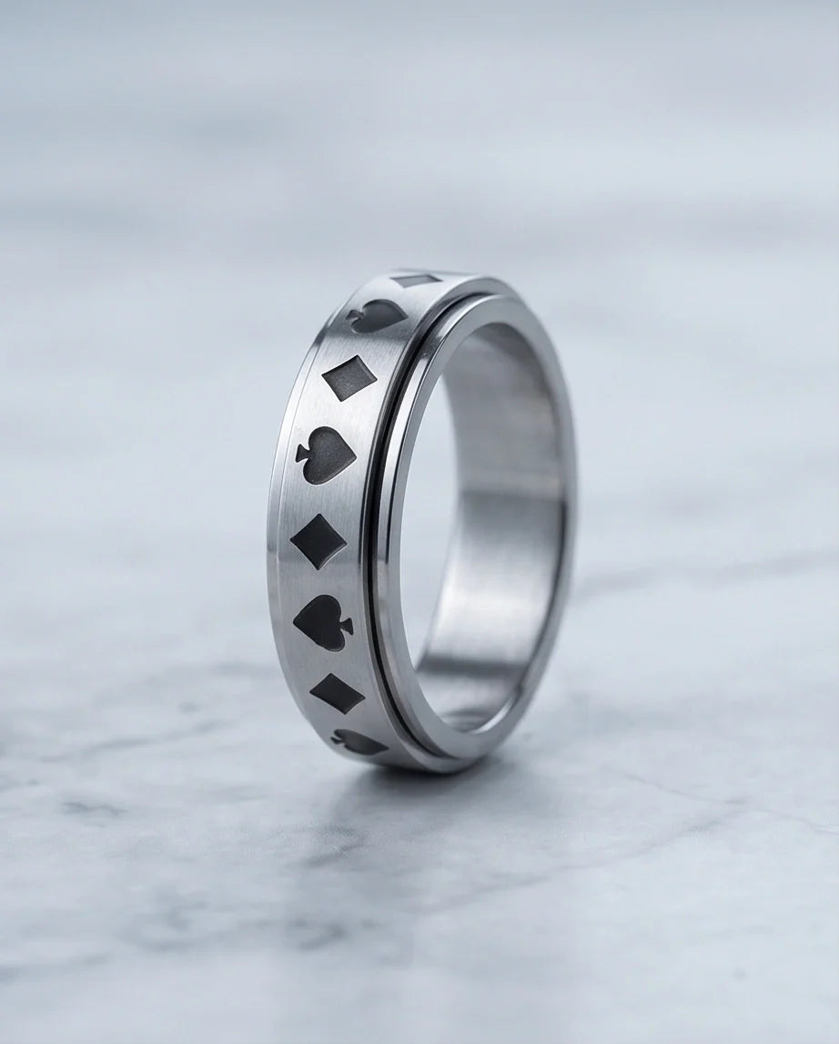 Silver Playing Cards Suit Spinner Ring