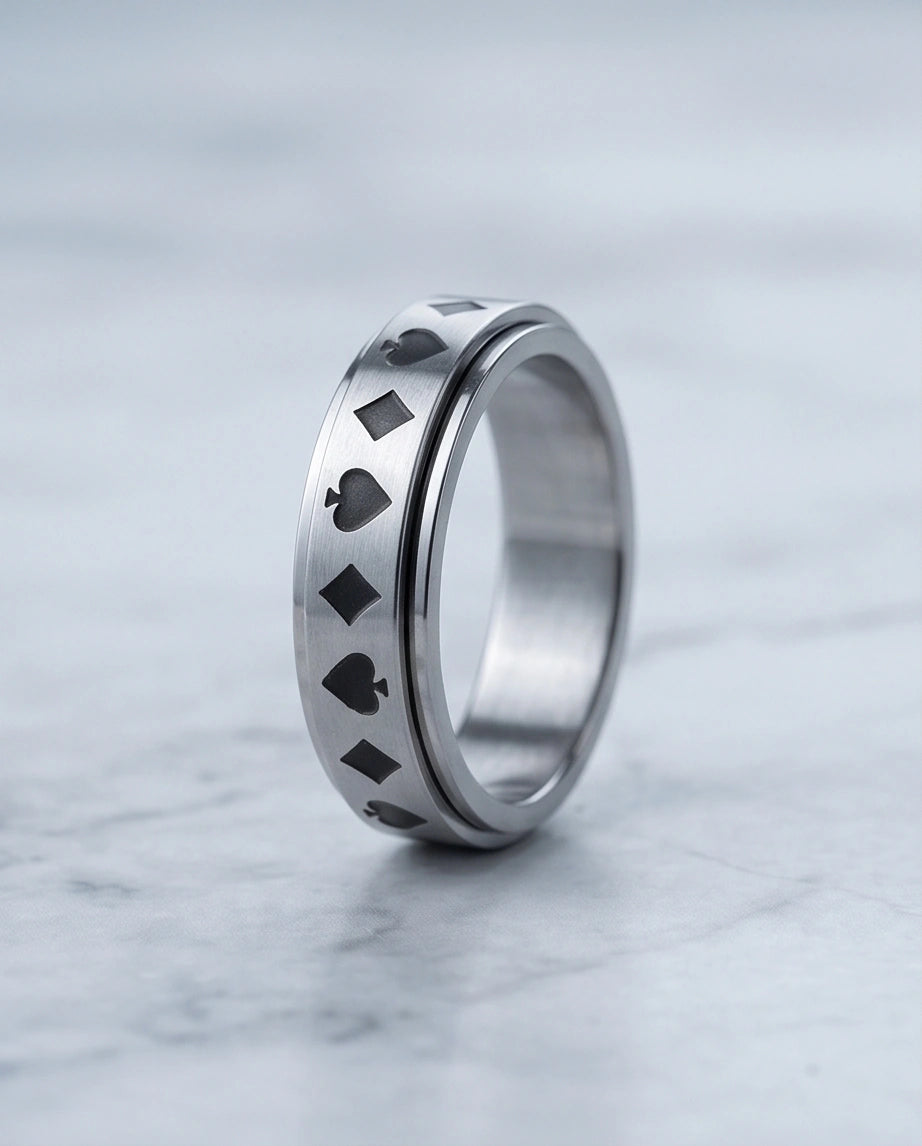 Silver Playing Cards Suit Spinner Ring