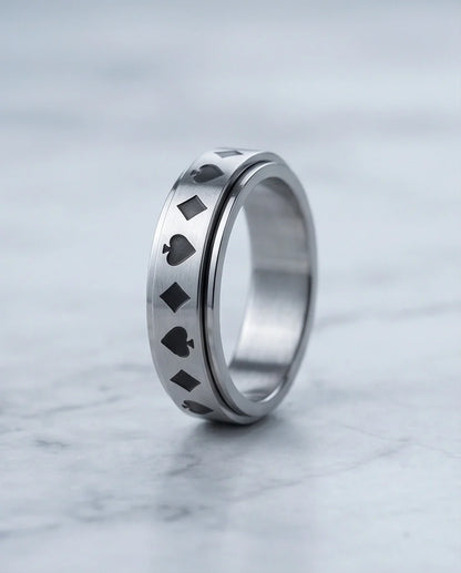 Silver Playing Cards Suit Spinner Ring