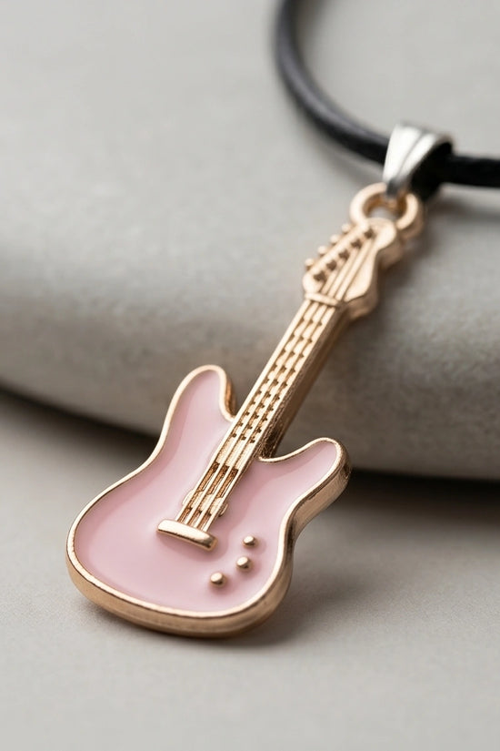 Gold and Pink Electric Guitar Necklace