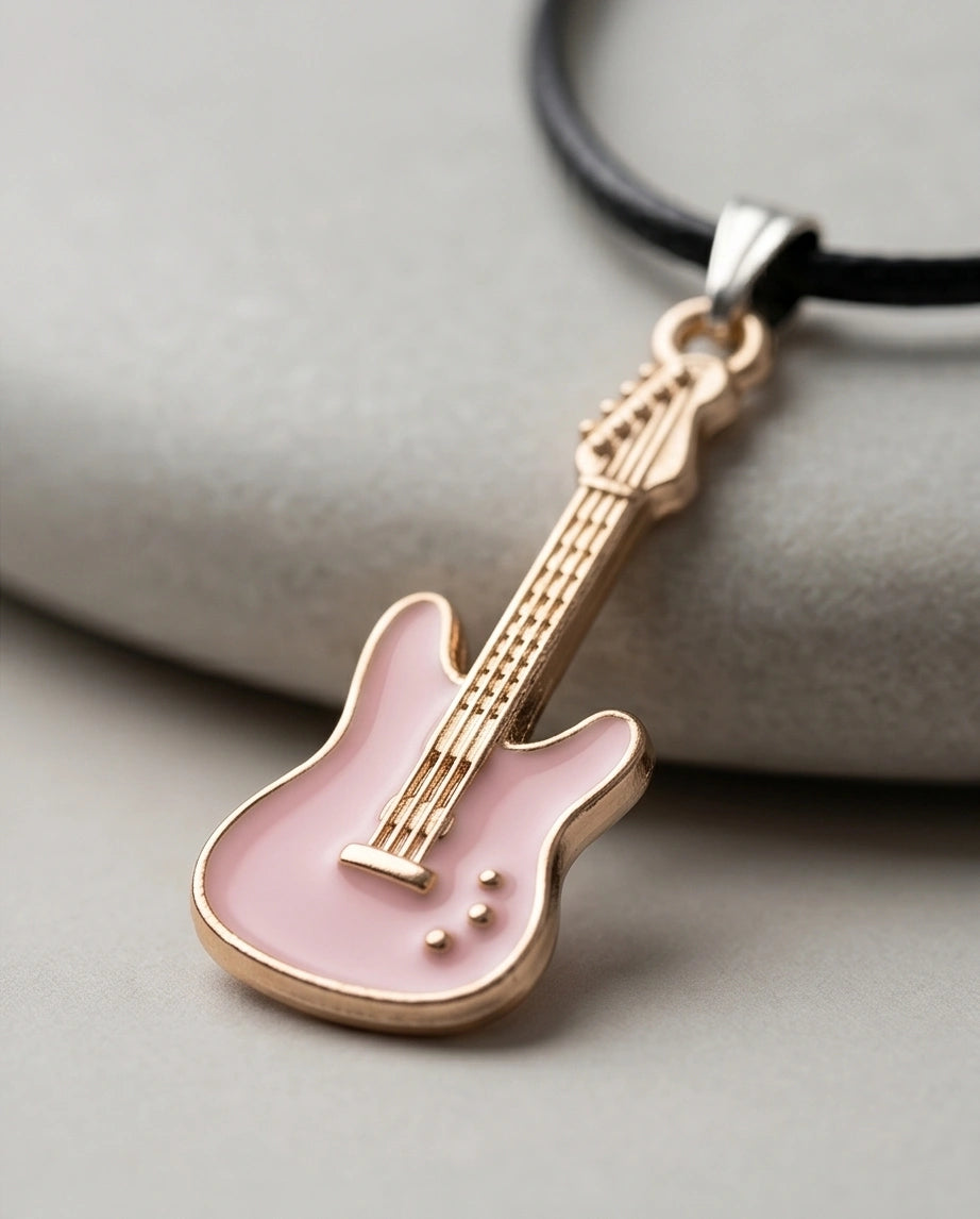 Gold and Pink Electric Guitar Necklace