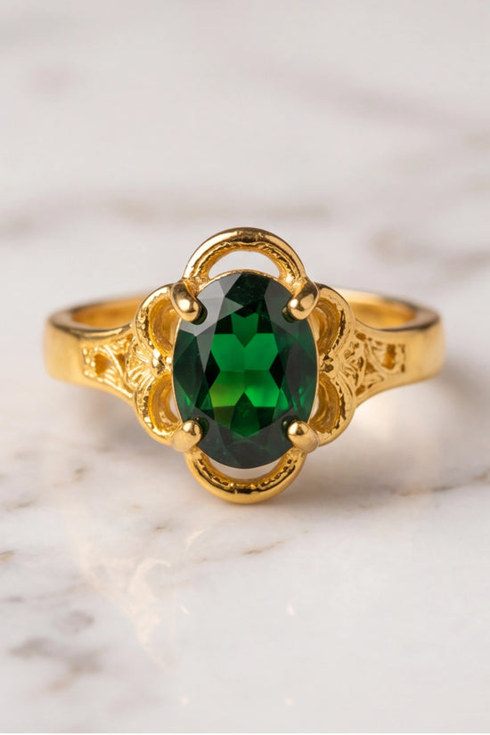 Golden Verdant Emerald Filigree Ring