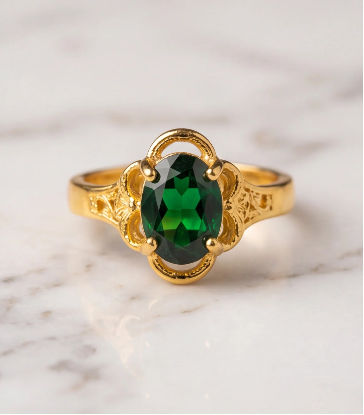Golden Verdant Emerald Filigree Ring