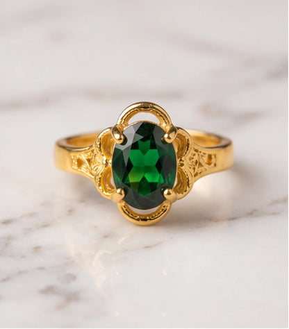 Golden Verdant Emerald Filigree Ring