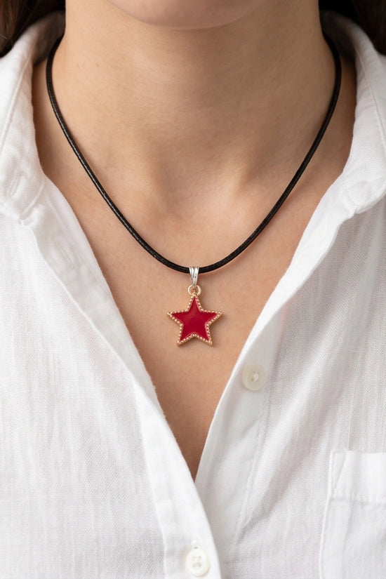 Vibrant Red Star Enamel Pendant Necklace