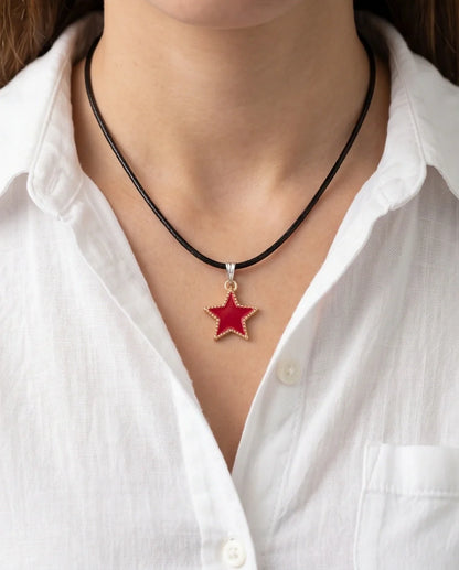 Vibrant Red Star Enamel Pendant Necklace