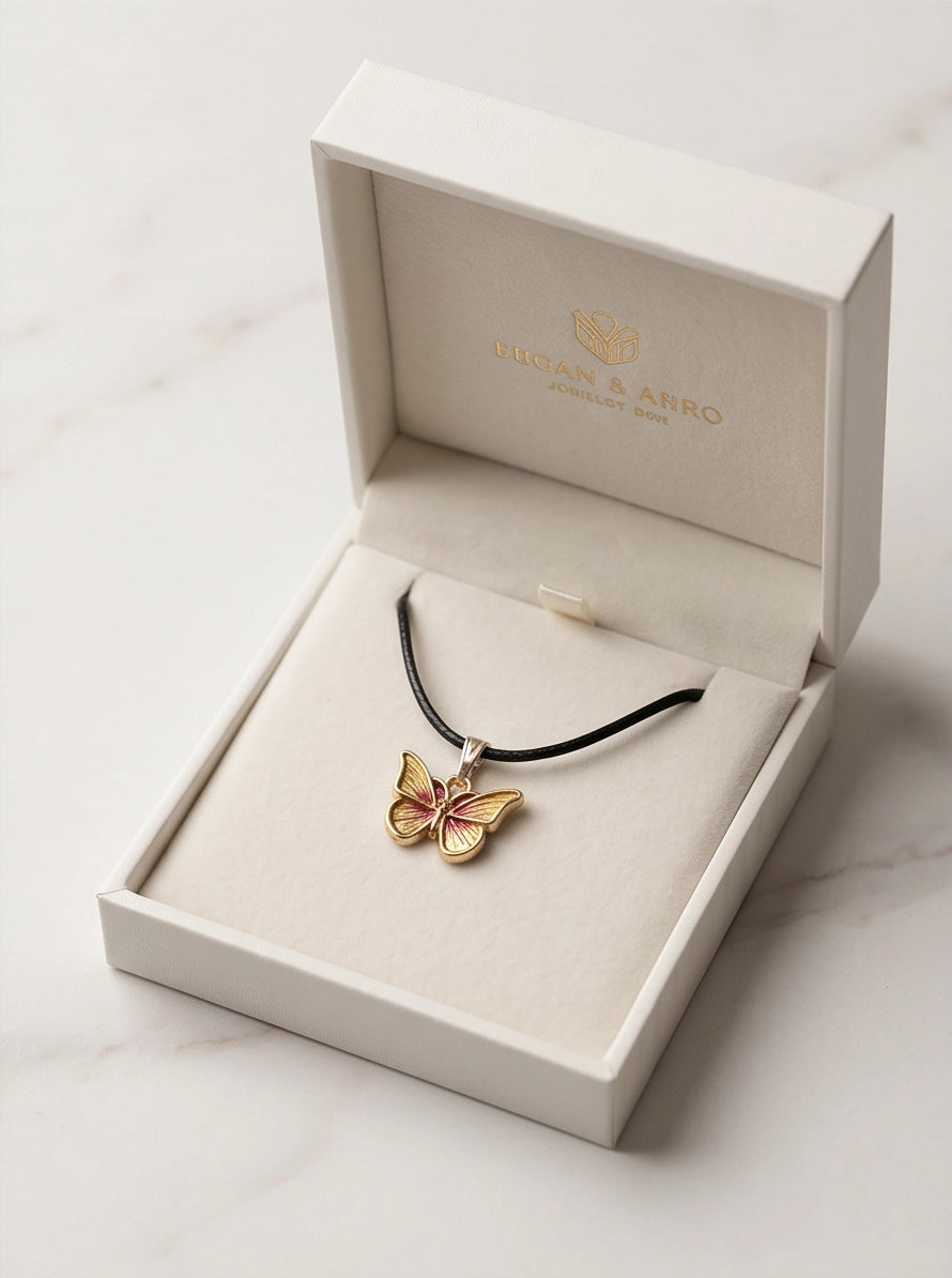Gold & Pink Butterfly Pendant Necklace