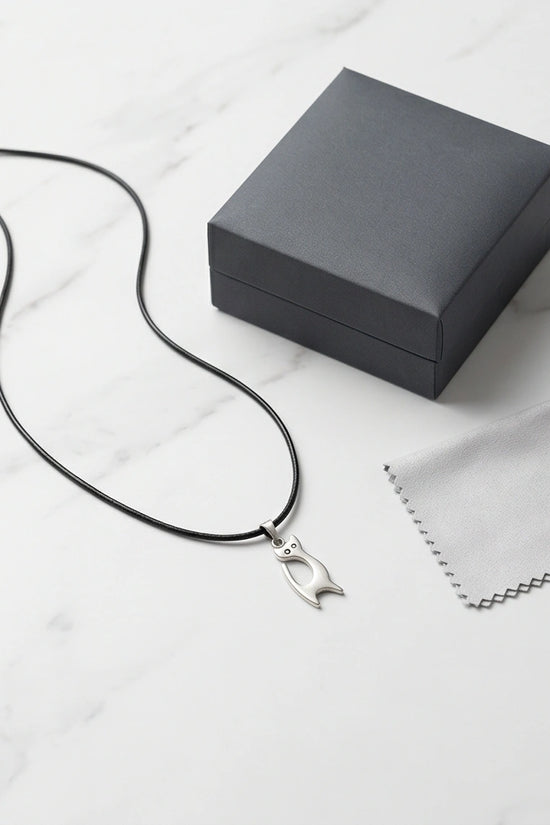 The Mystic Silhouette: Minimalist Matte Silver Cat Pendant Necklace