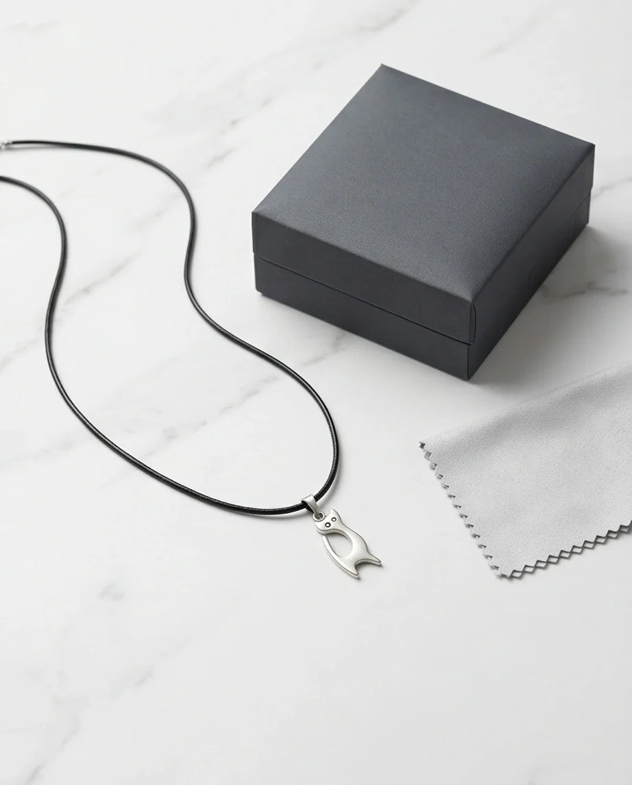 The Mystic Silhouette: Minimalist Matte Silver Cat Pendant Necklace