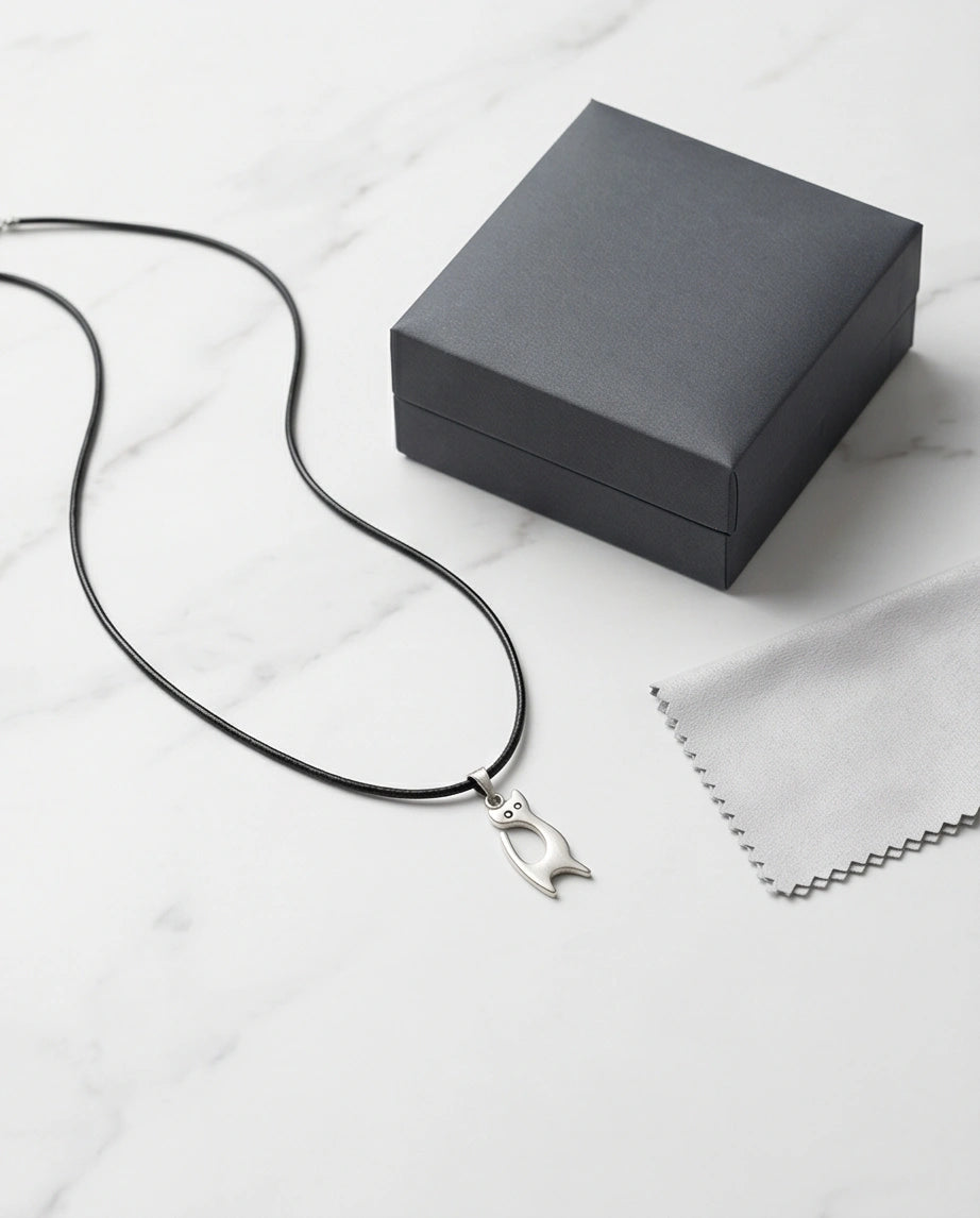 The Mystic Silhouette: Minimalist Matte Silver Cat Pendant Necklace