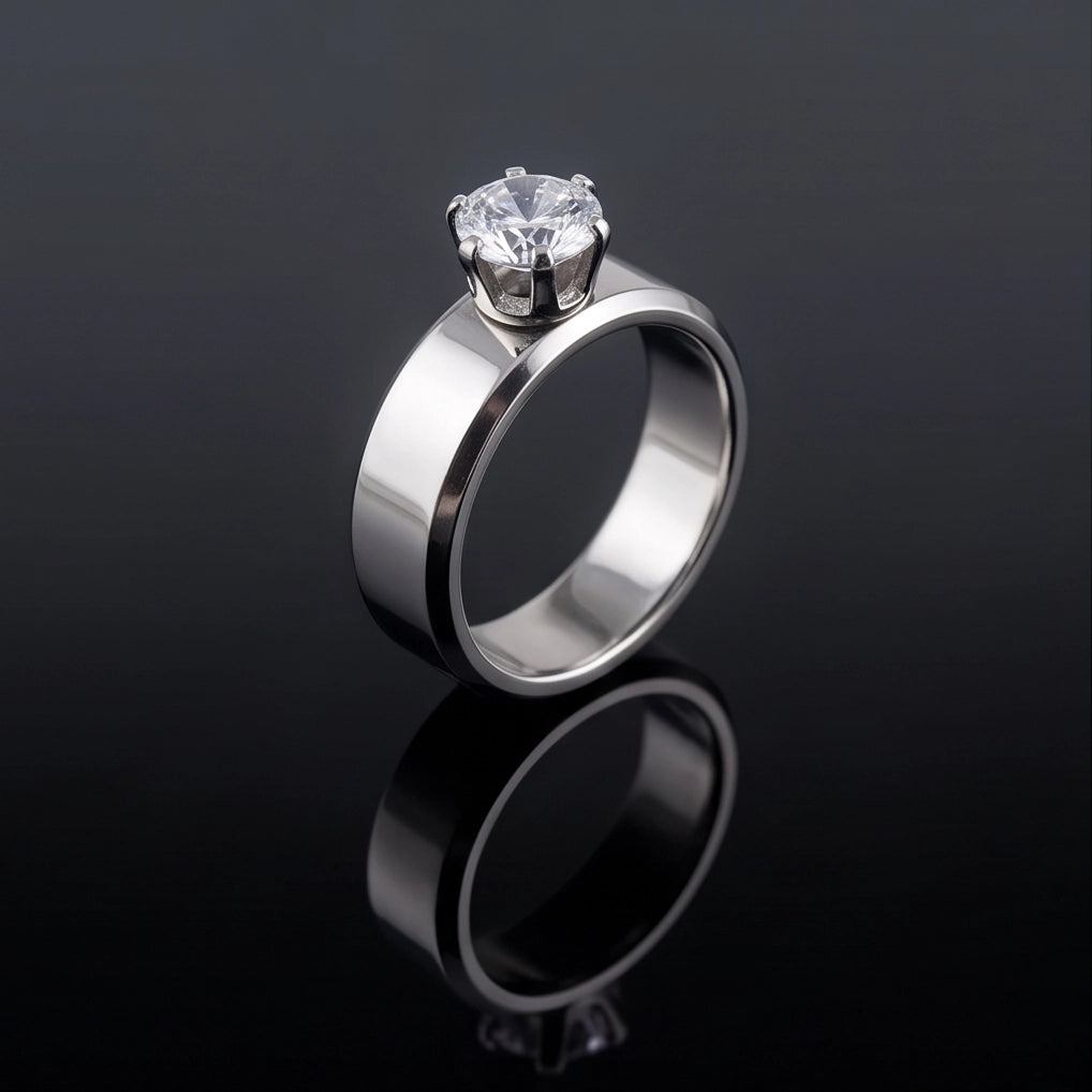 Silver Round Gemstone Crown Solitaire Ring