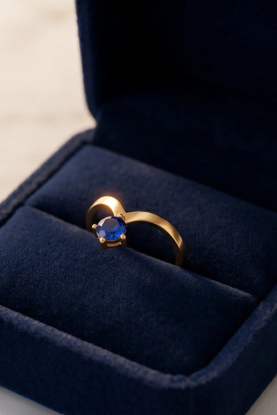 Gold Plated Blue Sapphire Droplet Chevron Ring