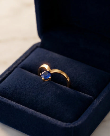 Gold Plated Blue Sapphire Droplet Chevron Ring