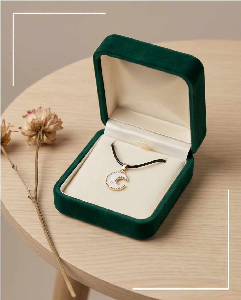 Gold and White Celestial Crescent Moon Necklace