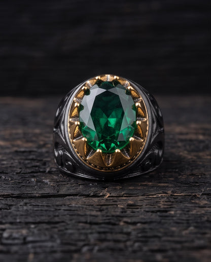 Imperial Emerald Crowned Filigree Signet Ring