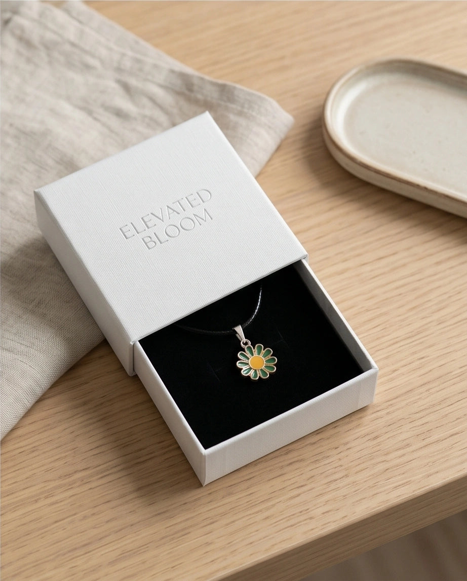 Gold and Green Sunflower Pendant Necklace
