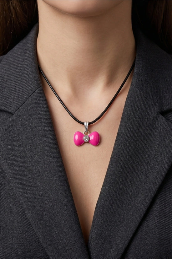 Gold and Pink Crystal Bow Necklace