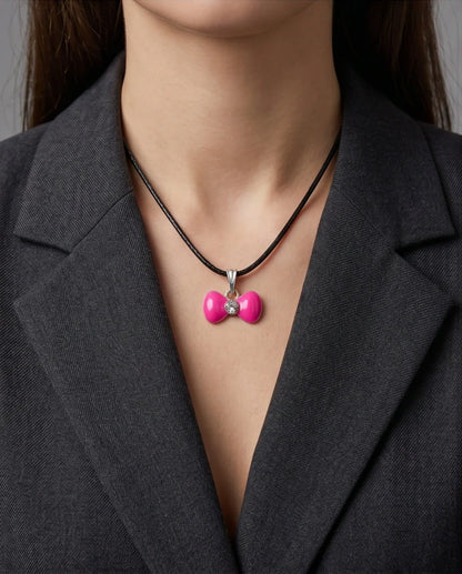 Gold and Pink Crystal Bow Necklace