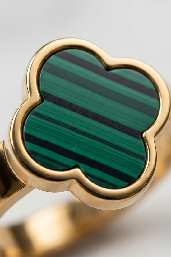 Golden Malachite Clover Minimalist Ring