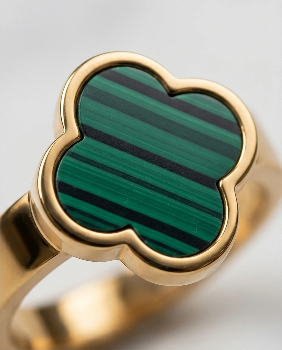 Golden Malachite Clover Minimalist Ring