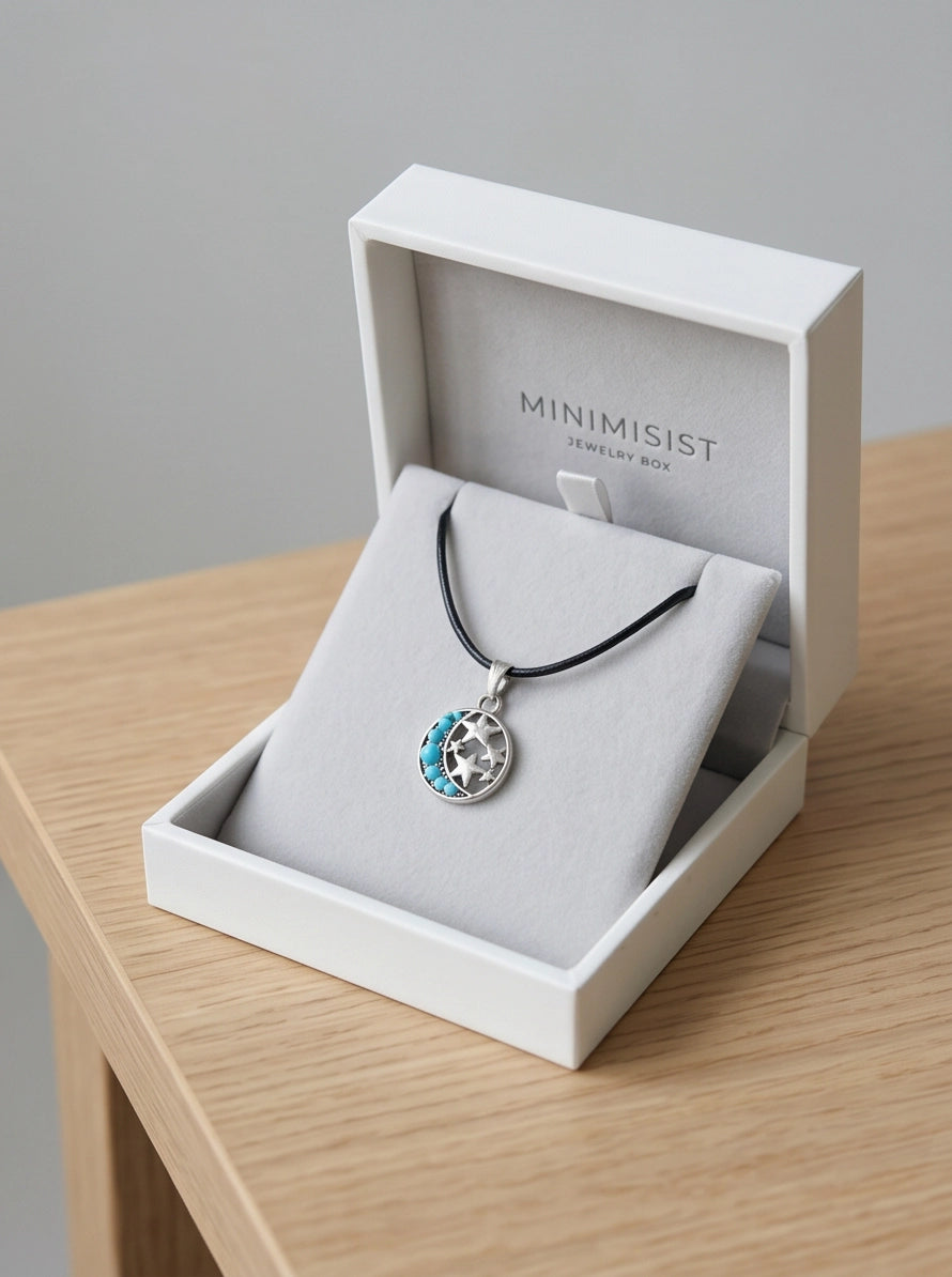 Turquoise Crescent Moon & Star Pendant Necklace
