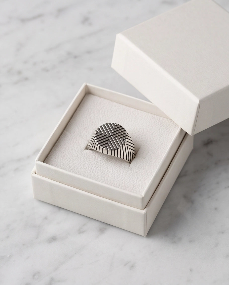 Geometric Chevron Signet Ring