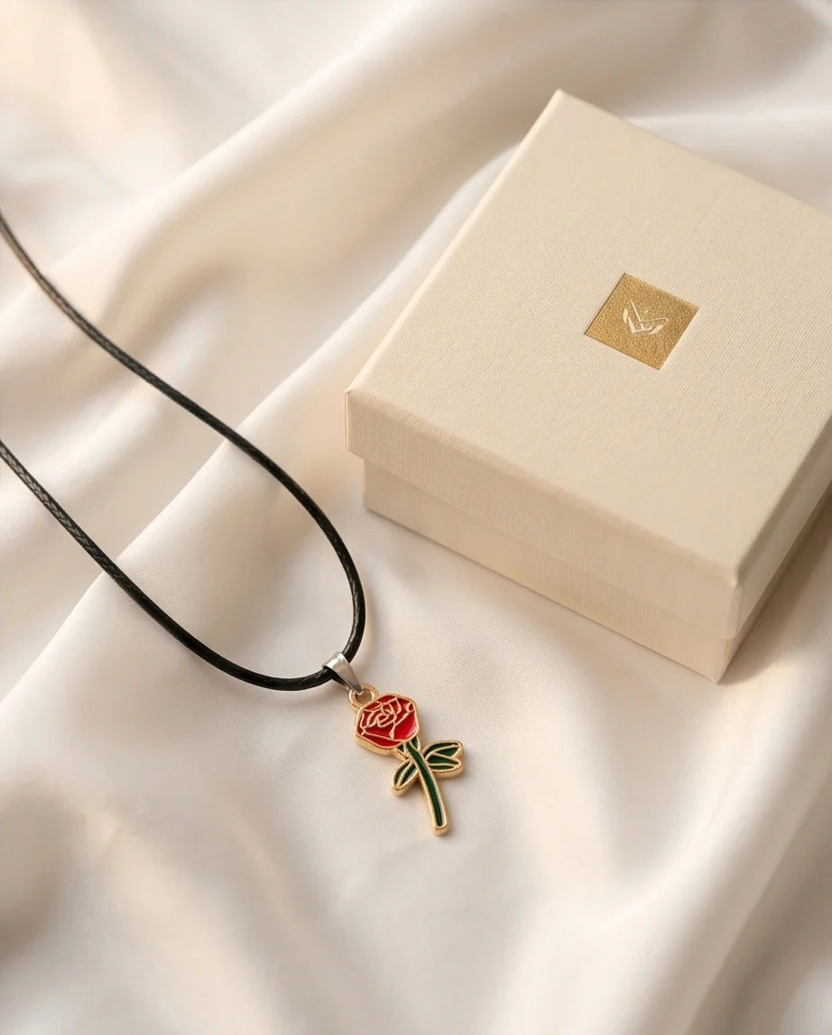 Gold and Red Blooming Rose Necklace