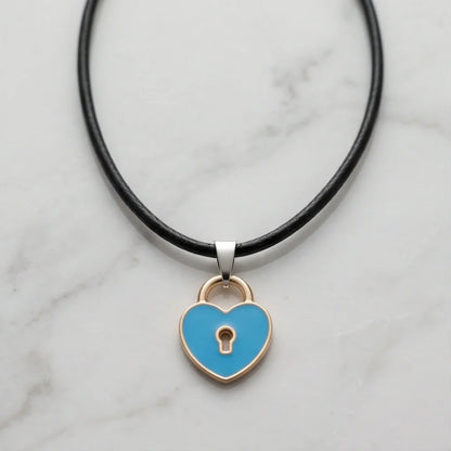 Gold and Pastel Blue Heart Lock Necklace