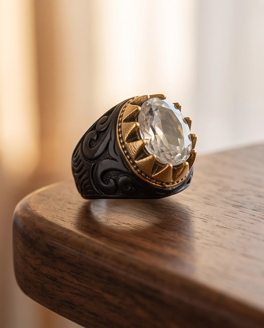 Celestial Solstice Diamond-Cut Signet Ring