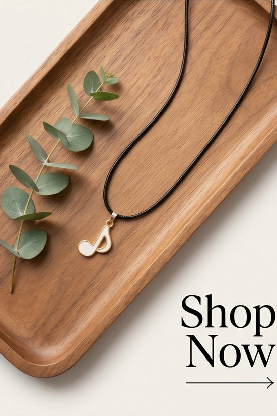 Gold and White Eighth Note Necklace