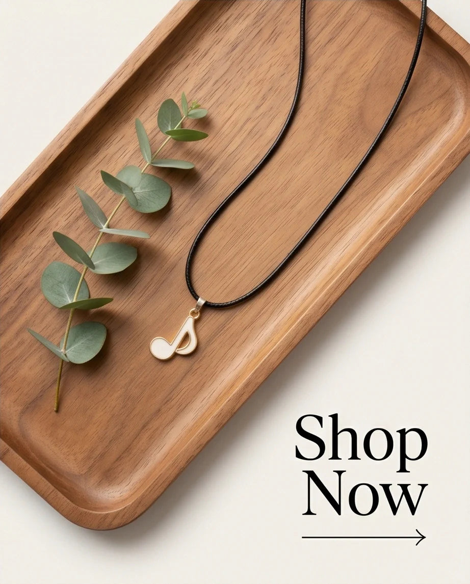 Gold and White Eighth Note Necklace