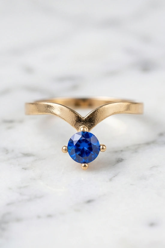 Gold Plated Blue Sapphire Droplet Chevron Ring