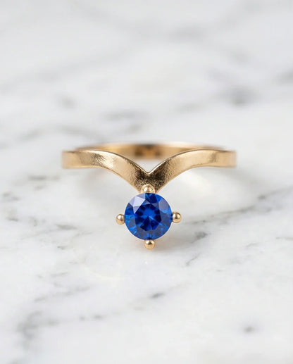 Gold Plated Blue Sapphire Droplet Chevron Ring