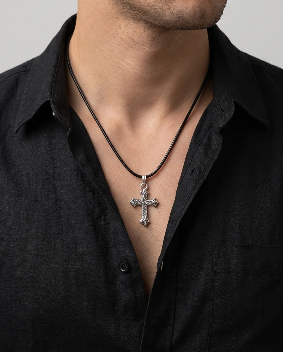 Silver Ornate Filigree Cross Necklace