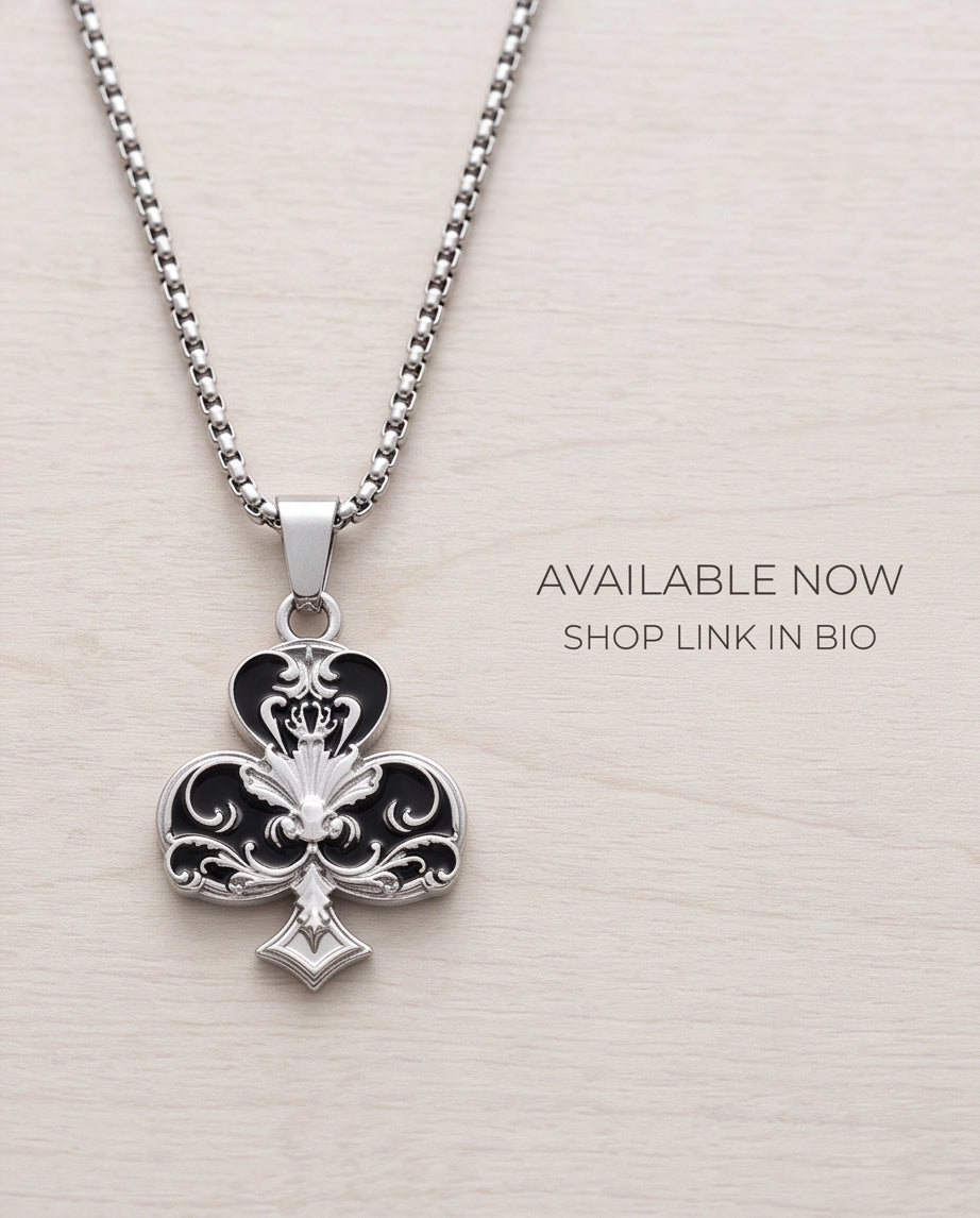 Silver Filigree Ace of Clubs Pendant Necklace
