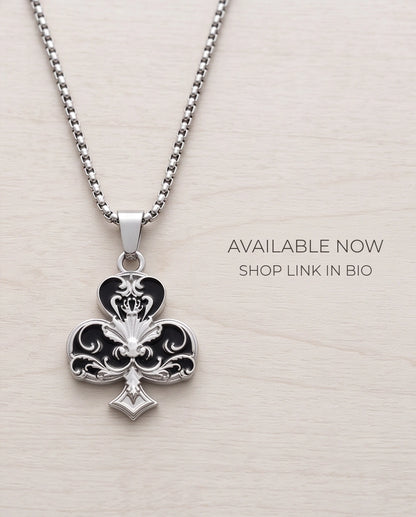 Silver Filigree Ace of Clubs Pendant Necklace