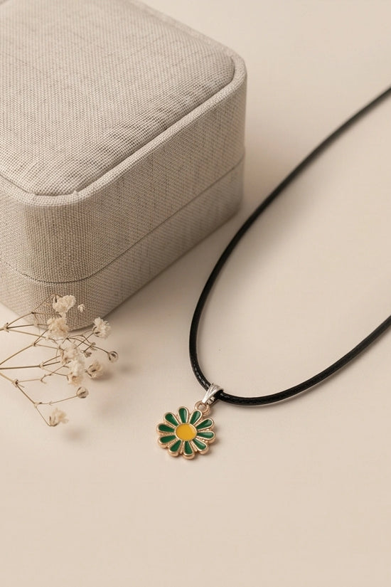 Gold and Green Sunflower Pendant Necklace