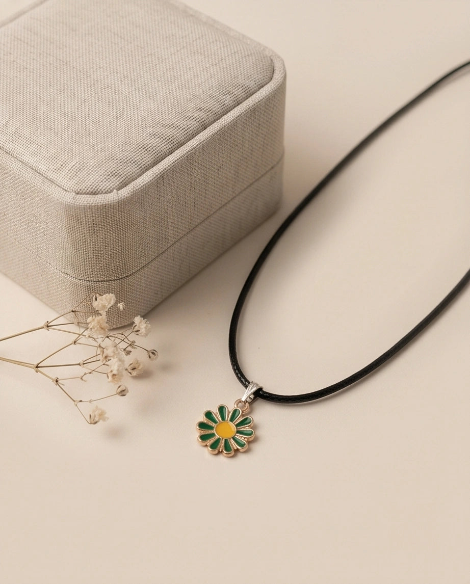 Gold and Green Sunflower Pendant Necklace