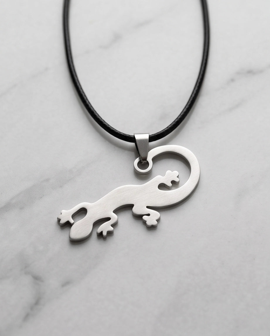 Brushed Silver Lizard Cord Necklace