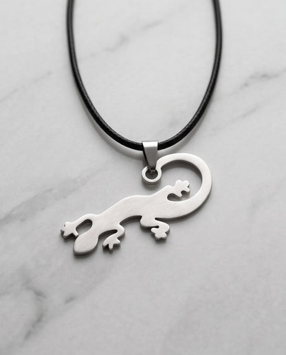 Brushed Silver Lizard Cord Necklace