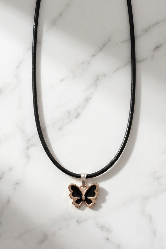 Gold and Black Butterfly Pendant Necklace