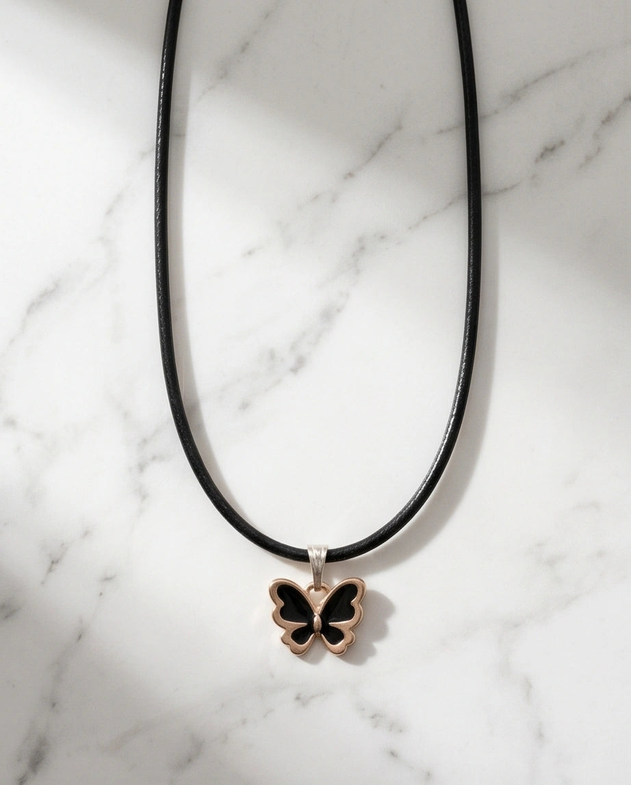 Gold and Black Butterfly Pendant Necklace
