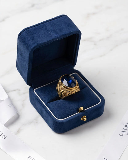 Antique Gold Oval Sapphire Scroll Signet Ring