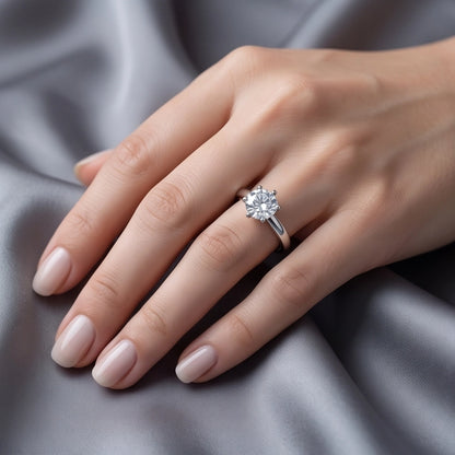 Silver Round Gemstone Elegant Solitaire Ring