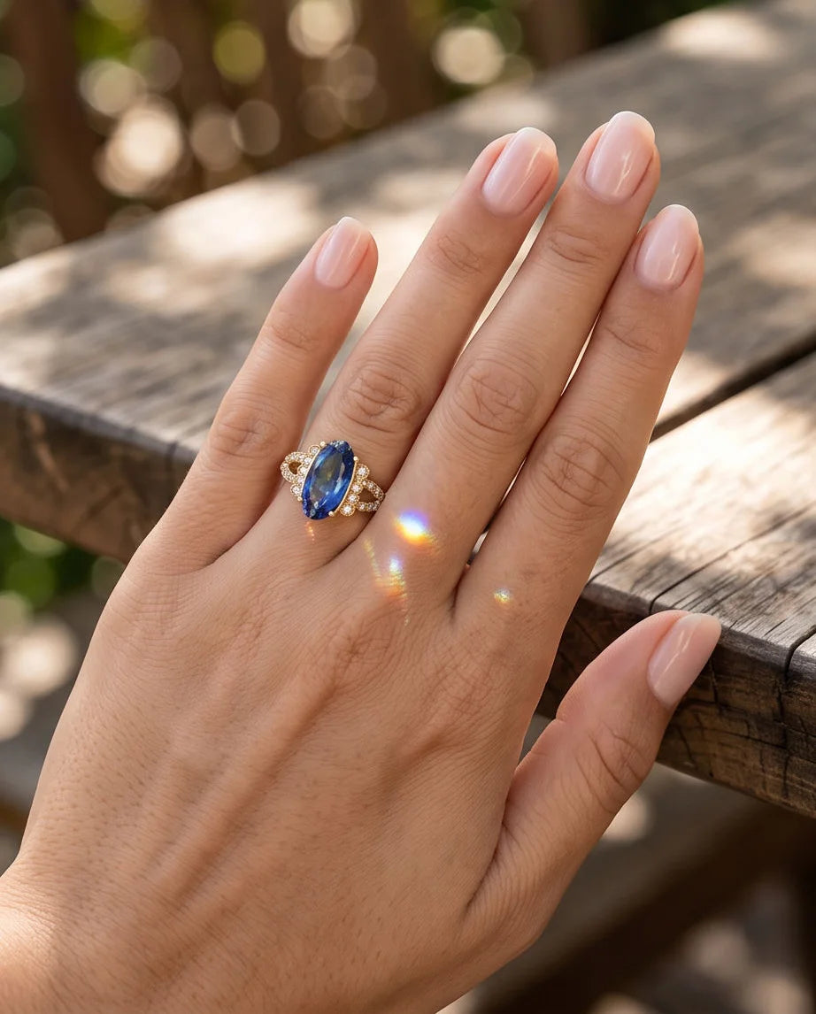 Gold Marquise Sapphire Vintage Ring