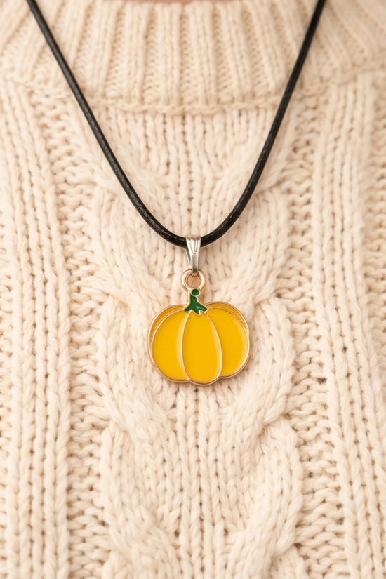 Festive Yellow Pumpkin Enamel Pendant Necklace