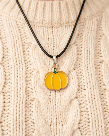 Festive Yellow Pumpkin Enamel Pendant Necklace