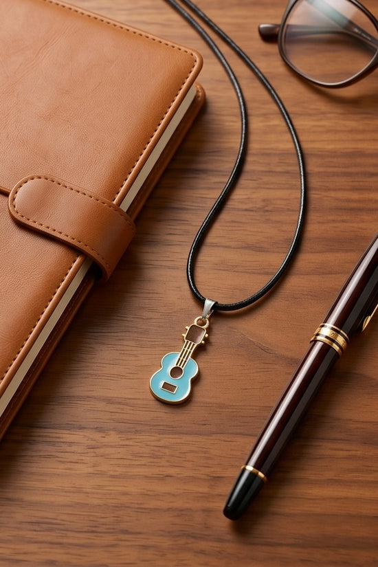 Gold and Light Blue Acoustic Guitar Necklace