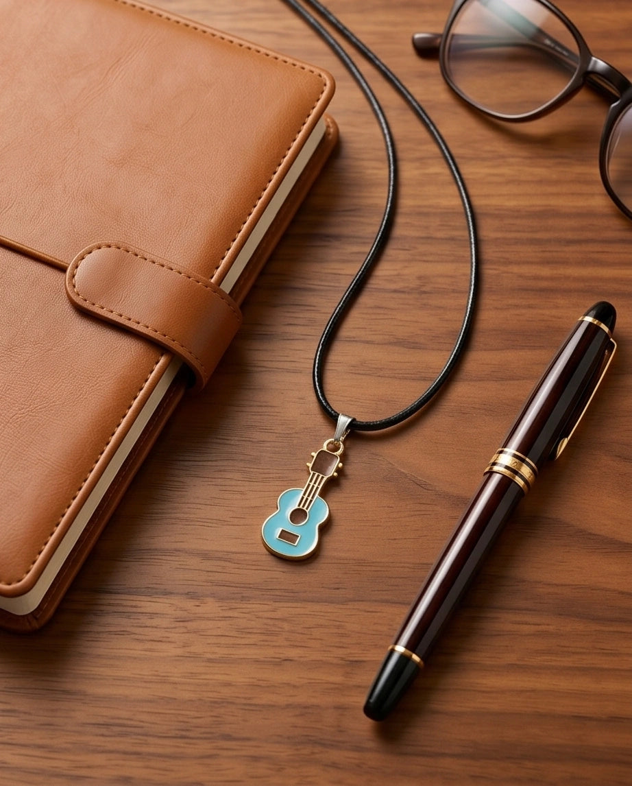 Gold and Light Blue Acoustic Guitar Necklace